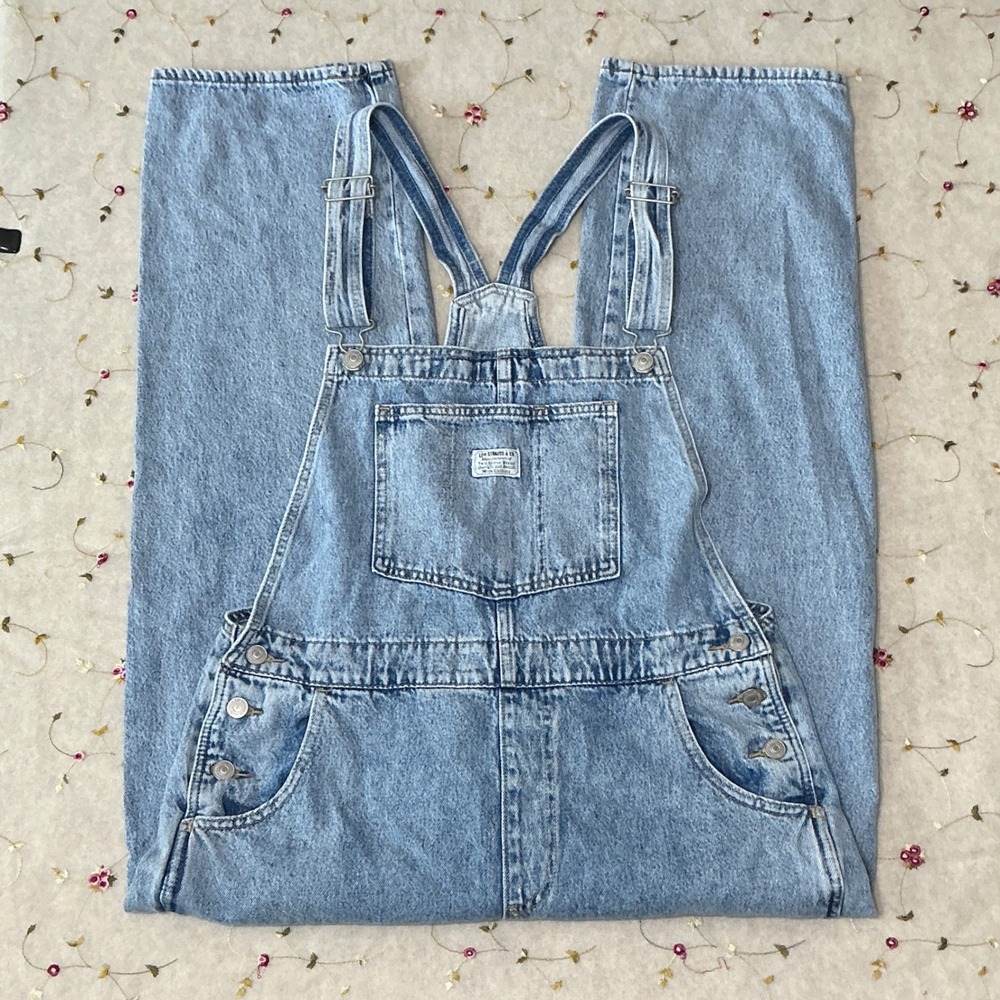 Levi's Overalls Dungarees Light Wash Blue Straight Leg Denim Women's Size Large - Picture 5 of 11